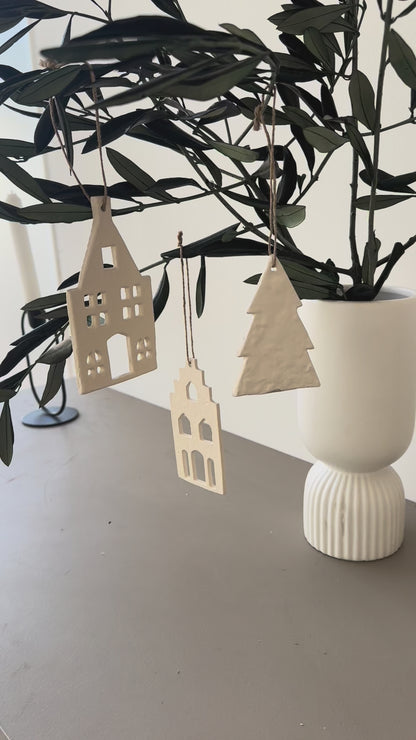 Haus Anhänger | Tanne | creme | Baumschmuck