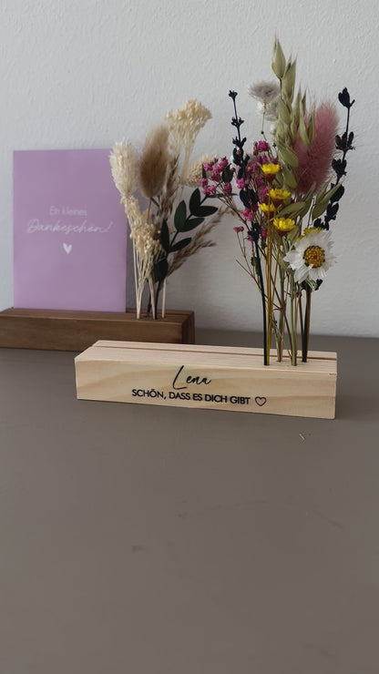 Personalisierter Kartenständer Geschenk Freundin Gravur | Miniblumenleiste Kartenhalter Schön, dass es dich gibt