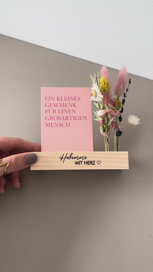 Mini Blumenleiste und Fotohalter Hebamme mit Herz