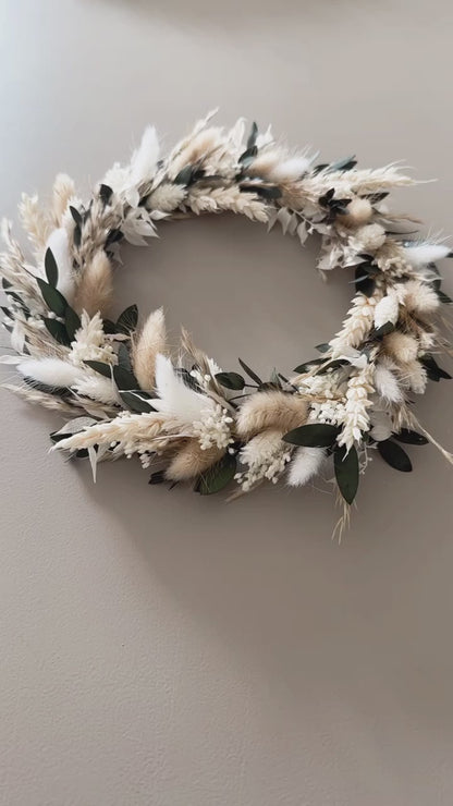 Dried flower wreath fully bound | green, beige