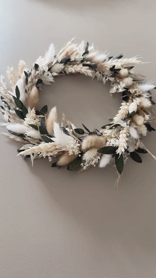Trockenblumenkranz komplett gebunden | grün, beige
