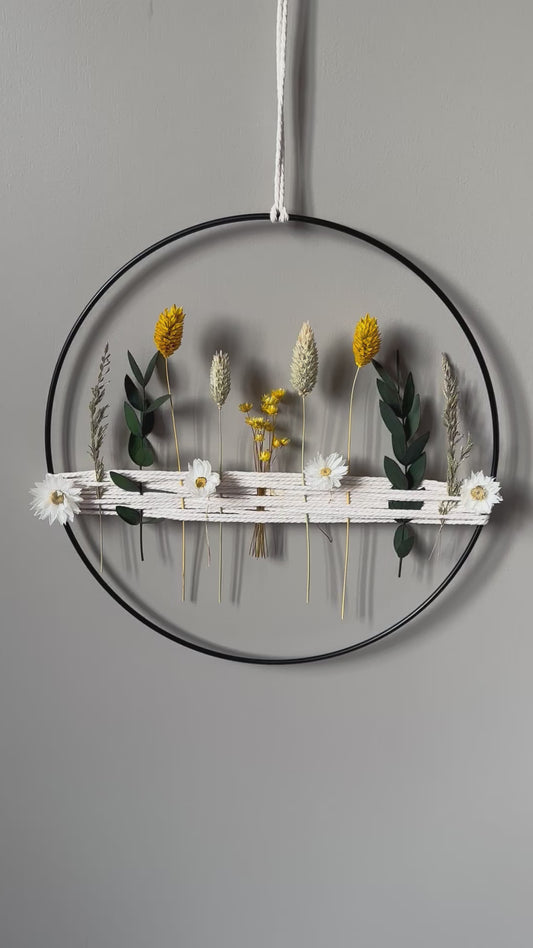 Metal ring with yellow and green dried flowers | Spring