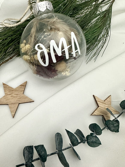 Weihnachtskugeln aus Glas mit Trockenblumen | Personalisierbar