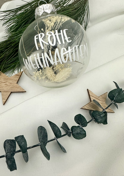 Weihnachtskugeln aus Glas mit Trockenblumen | Personalisierbar
