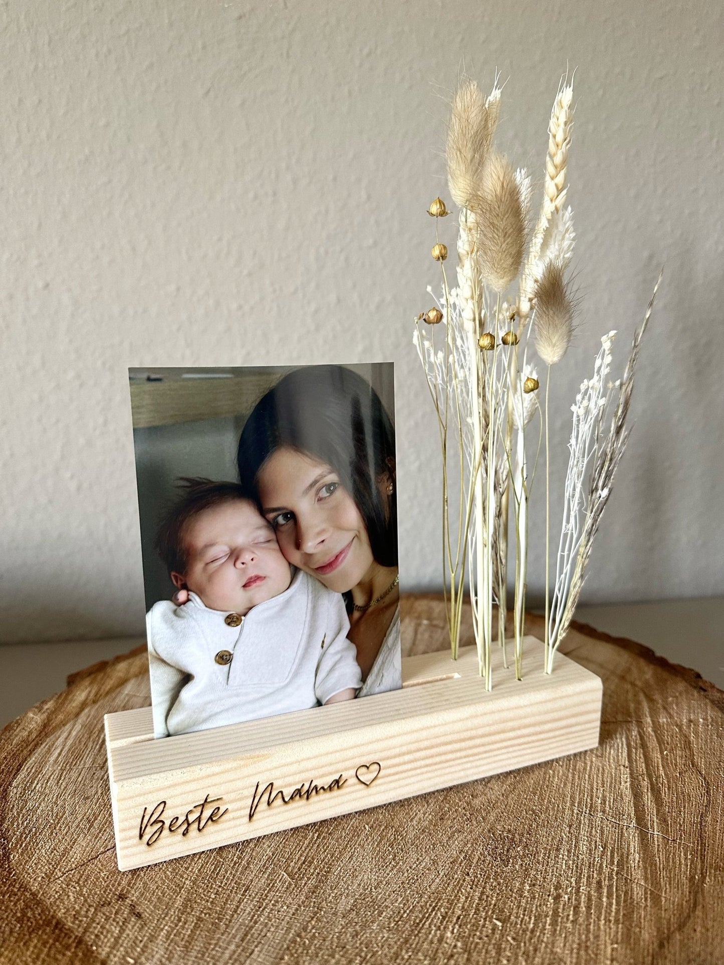 Blumenleiste und Foto-/Kartenhalter mit Trockenblumen | Beste Mama - Trockenblumen