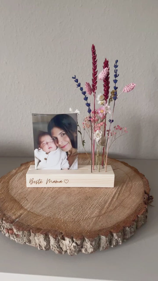 Blumenleiste und Foto-/Kartenhalter mit Trockenblumen | Beste Mama