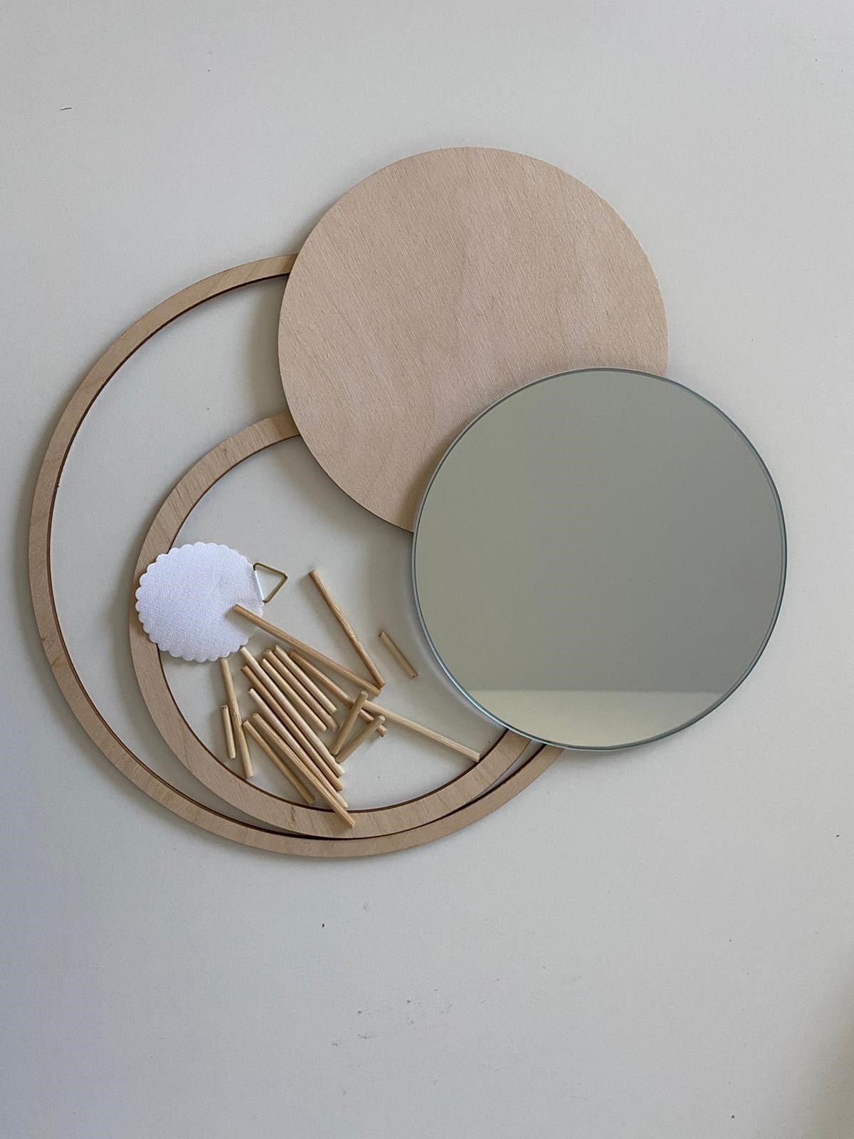 DIY-Set - runder Spiegel mit Holzelementen - DIY