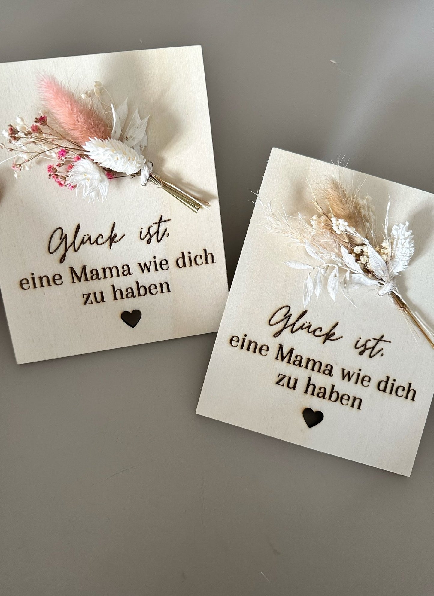 Holzkarte mit Trockenblumen | Muttertag - Trockenblumen