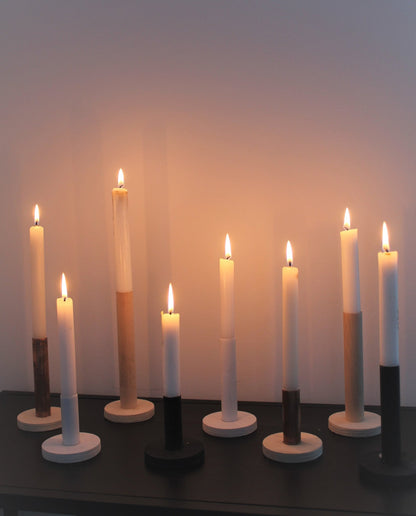 Kerzenständer aus Kupfer und Holz - Wohnaccessoire