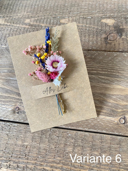 Kraftpapierkarten Alles Liebe mit Trockenblumen - Trockenblumen
