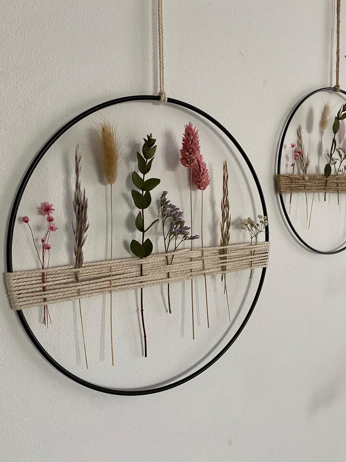 Metallring mit Trockenblumen und Gräsern bunt - Trockenblumen