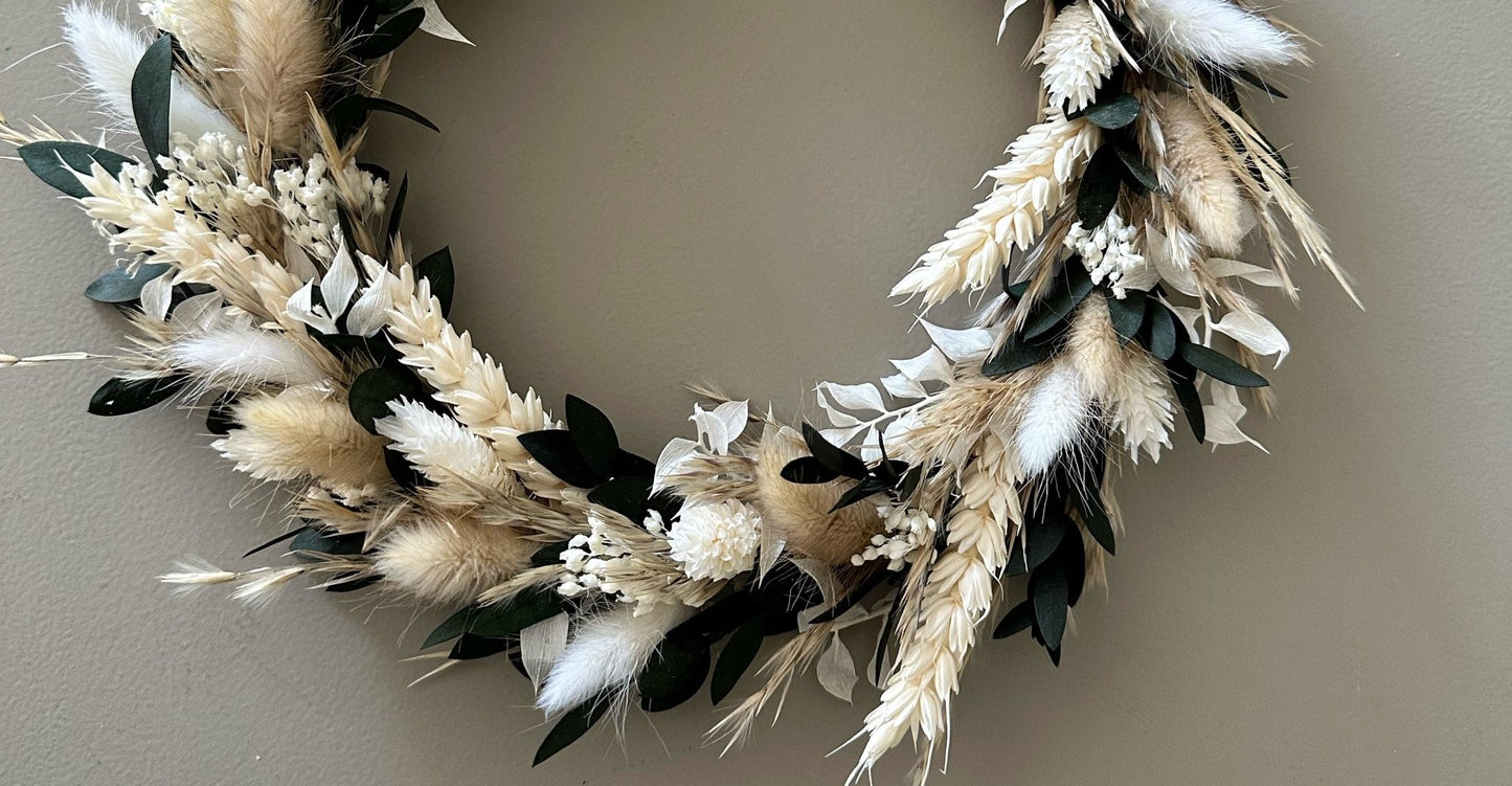 Trockenblumenkranz komplett gebunden | grün, beige - Trockenblumen