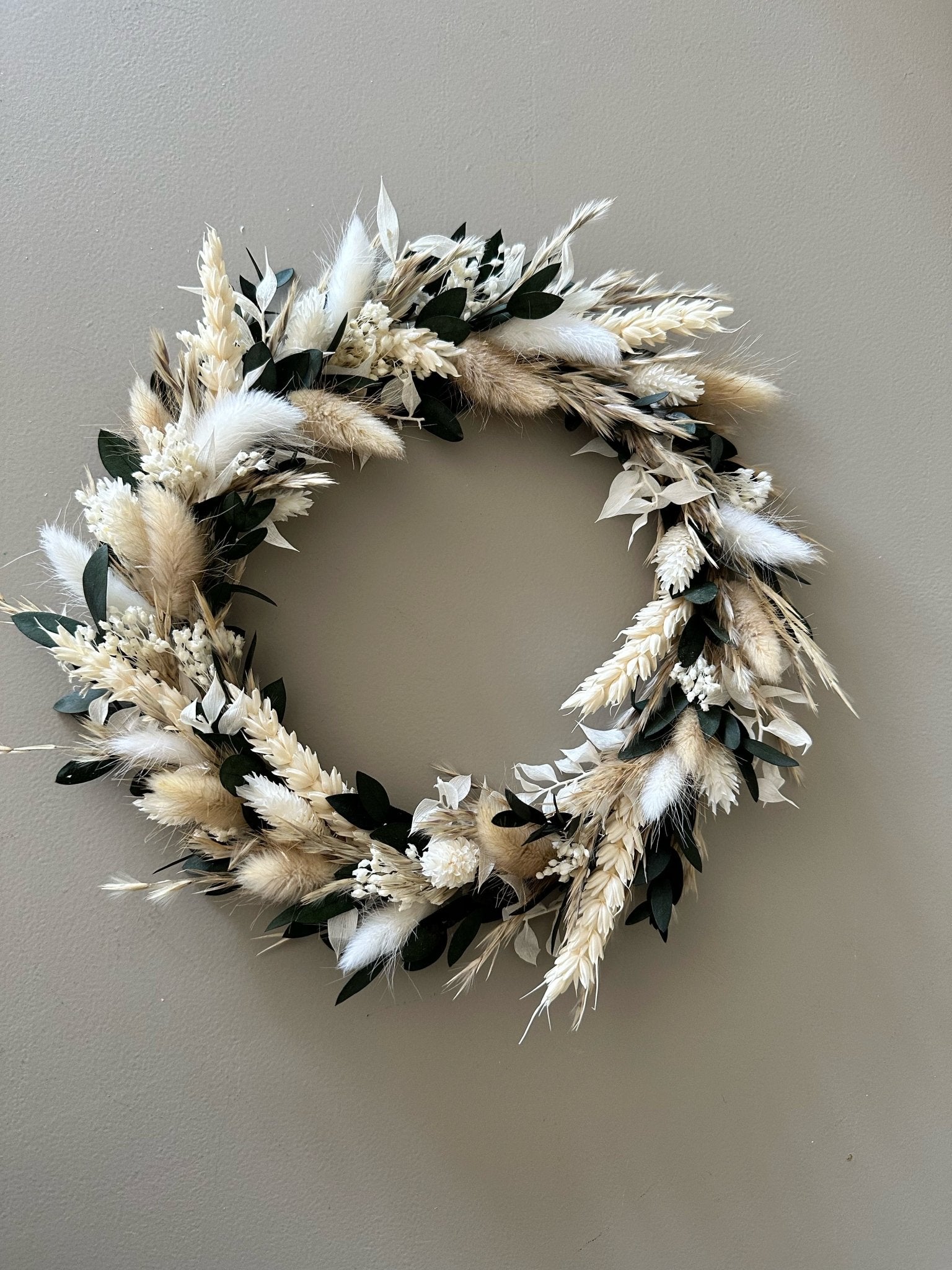 Trockenblumenkranz komplett gebunden | grün, beige - Trockenblumen