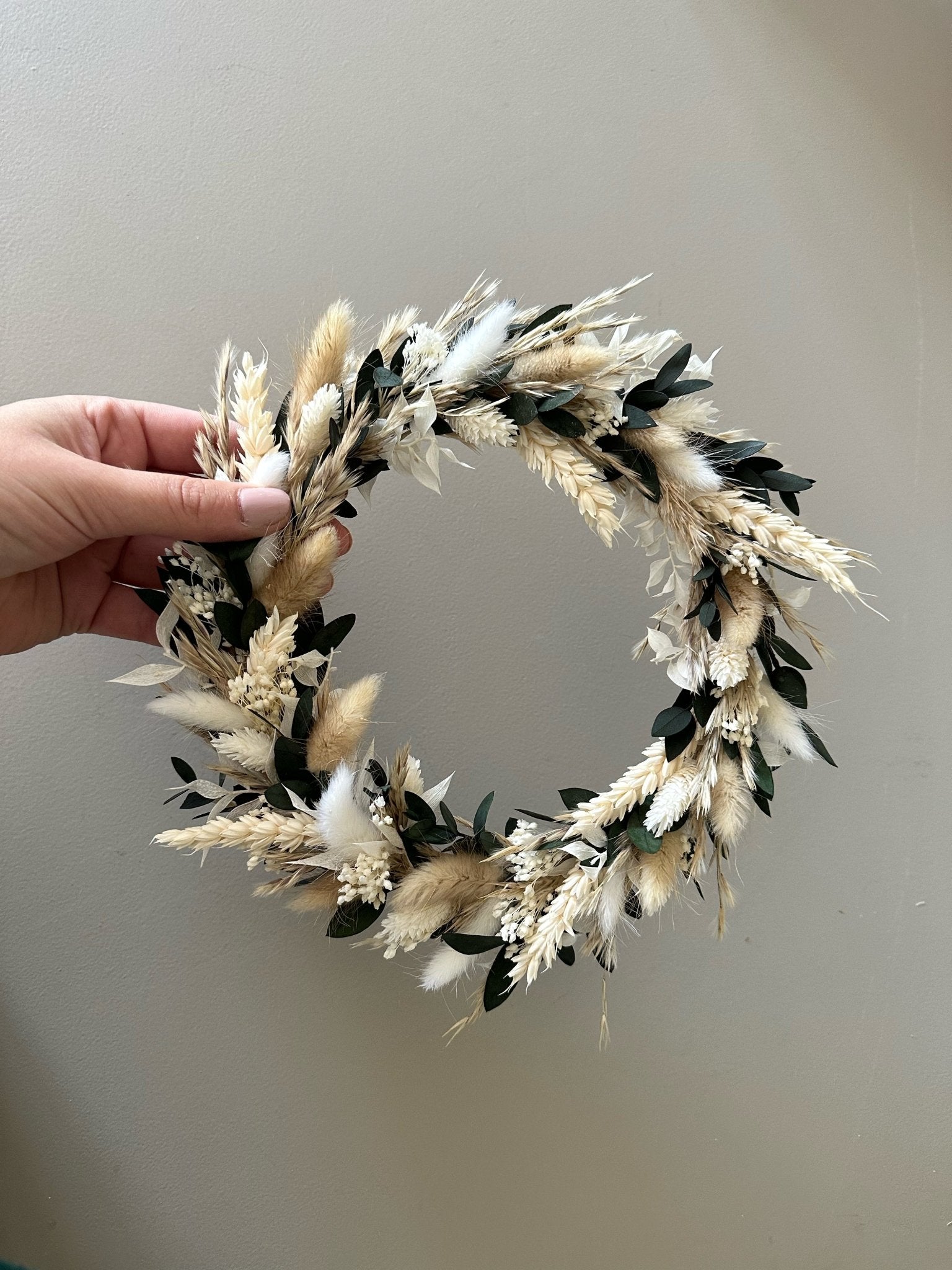 Trockenblumenkranz komplett gebunden | grün, beige - Trockenblumen