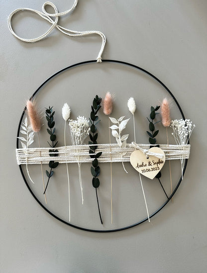Trockenblumenring mit Holzherz | personalisierbar - Trockenblumen