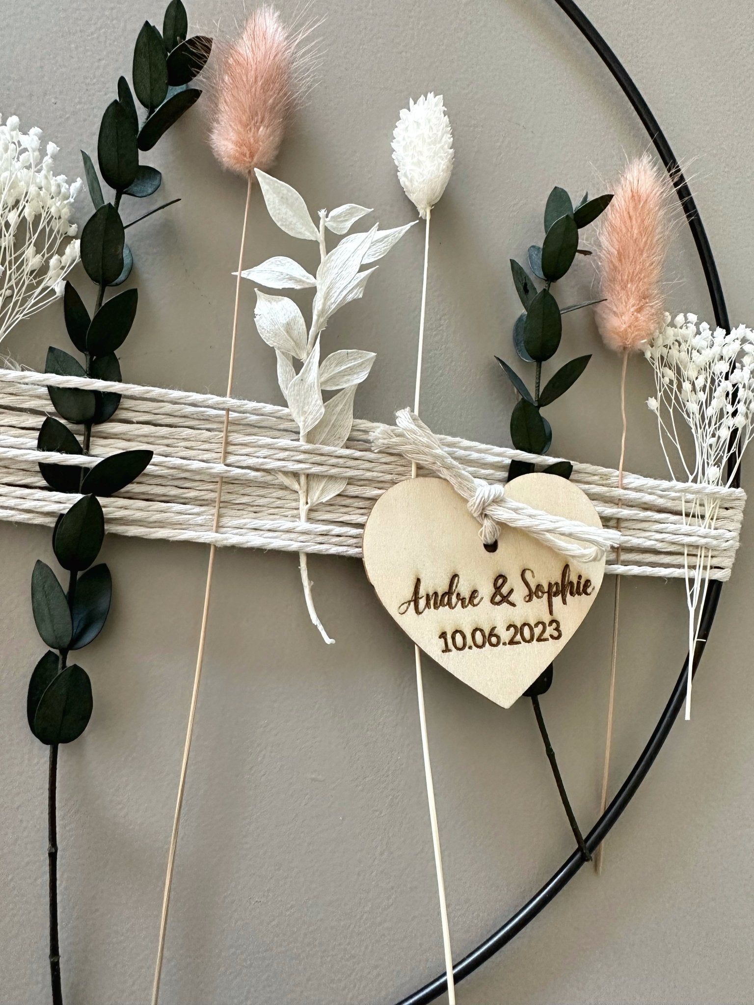 Trockenblumenring mit Holzherz | personalisierbar - Trockenblumen