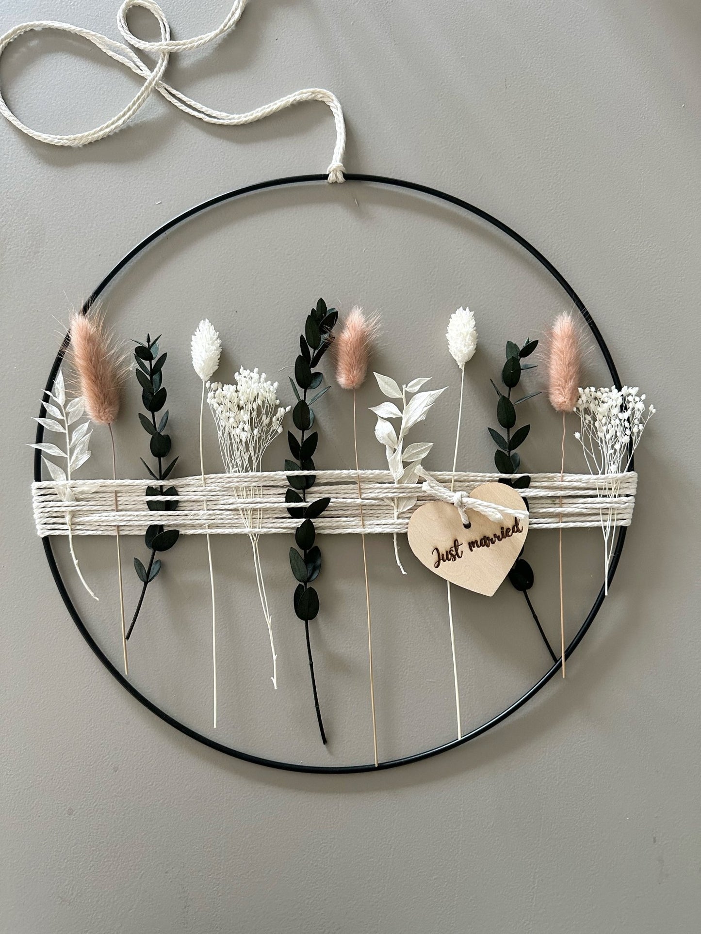 Trockenblumenring mit Holzherz | personalisierbar - Trockenblumen