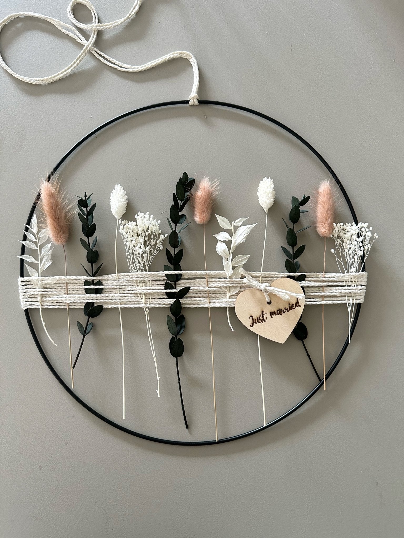 Trockenblumenring mit Holzherz | personalisierbar - Trockenblumen