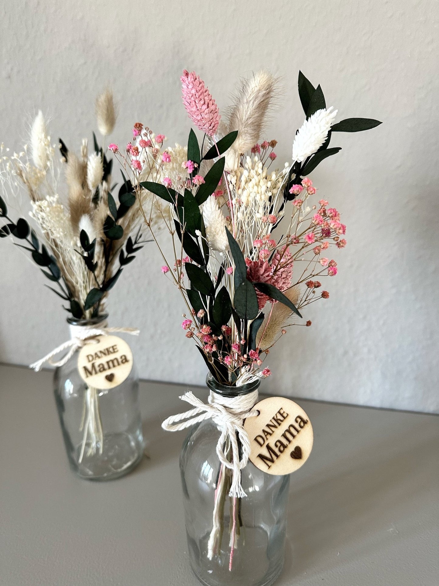 Trockenblumenstrauß mit Vase | Danke Mama - Trockenblumen