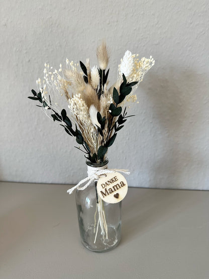Trockenblumenstrauß mit Vase | Danke Mama - Trockenblumen